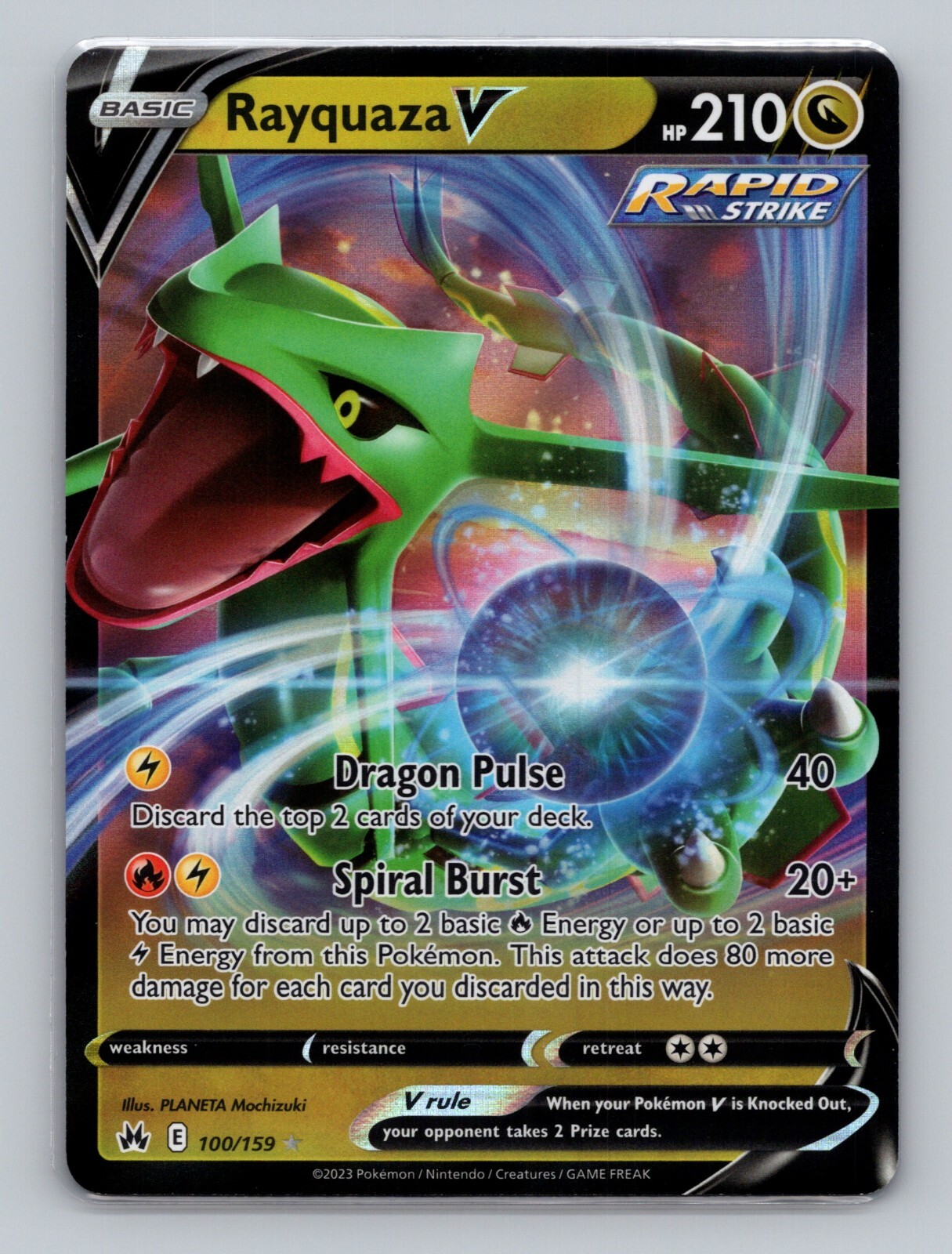 Rayquaza V 100/159 Holo Rare Crown Zenith Sword Shield Pokemon Card 