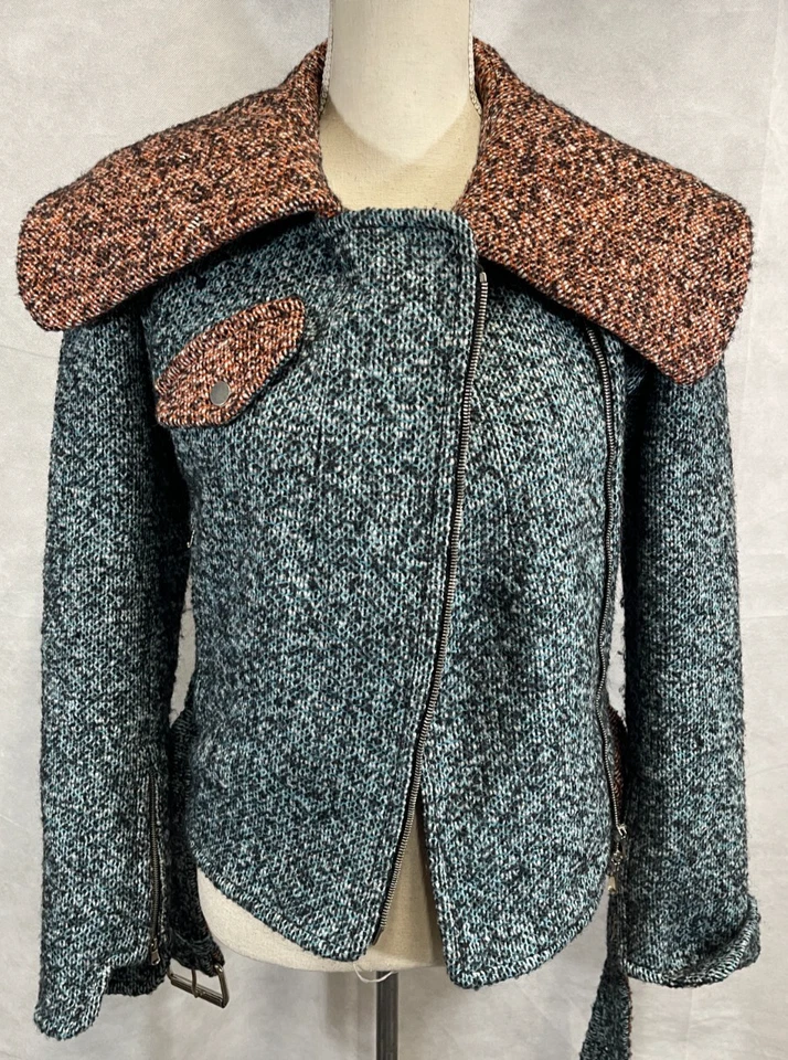 Jaqueta Carven Tweed Riders com zíper e cinto tamanho 40 - Imagem 2 de 4