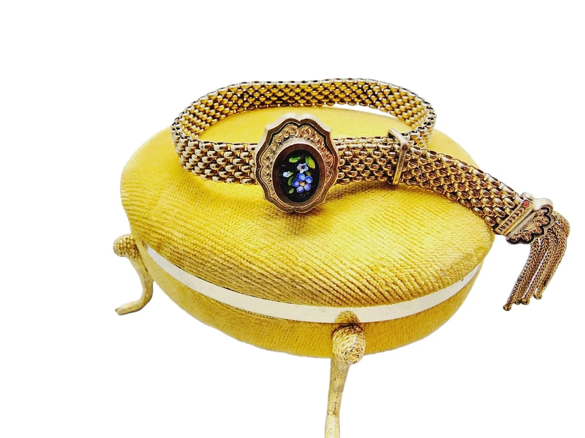 Antique Spectacular Rare Mosaic Gold Filled Slide Bracelet A772