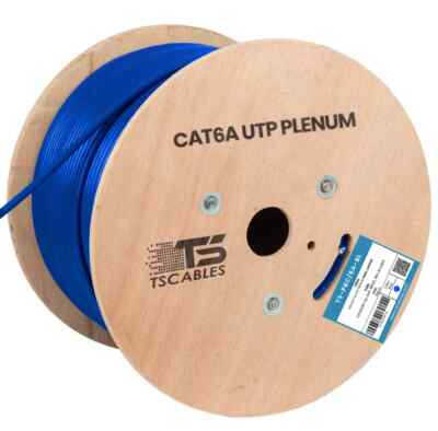 TS Cables Cat6a Plenum Solid Bare Copper 750 Mhz UTP 1000ft Ethernet Cable Blue