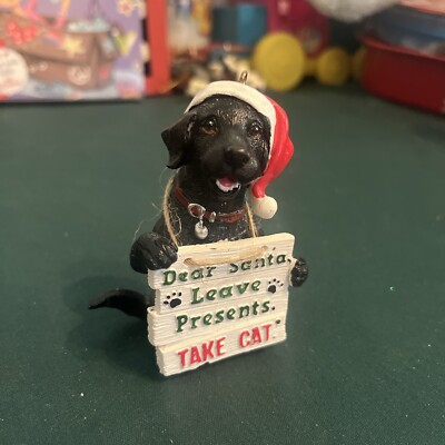 Black Lab Dog Christmas Ornament Santa Hat  Leave Presents Take The Cat 