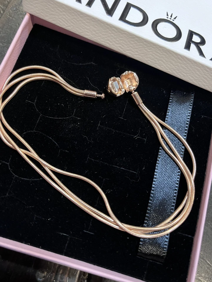Authentic PANDORA Rose Gold Multi Snake Chain Charm Bracelet 8.7in Length NEW - Image 4 of 4