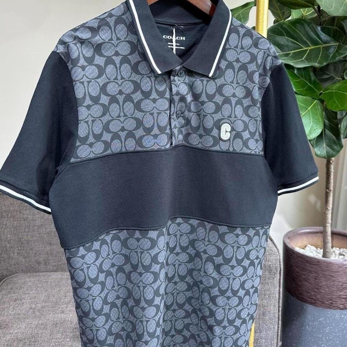 Coach Mens Polo Shirt Size L 100% Cotton Black Logo | eBay
