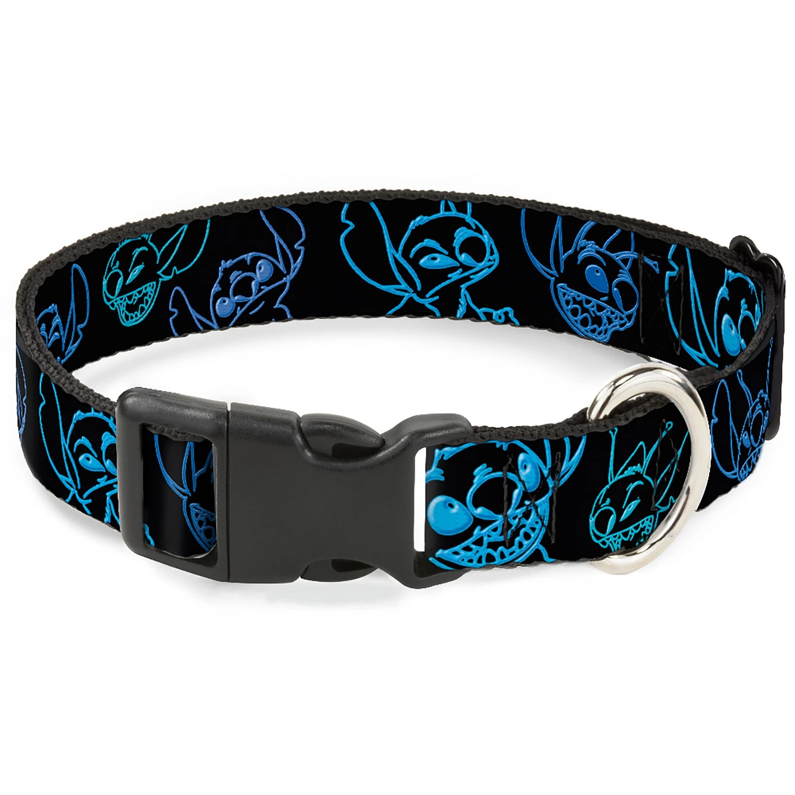 Plastic Clip Collar Electric Stitch Poses Black/Neon Blue WIDE-Medium 16-23"
