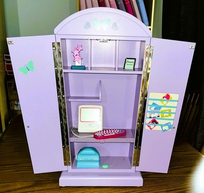 American Girl Lavendar COMPUTER  ARMOIRE (Desk) & COMPUTER SET, EUC
