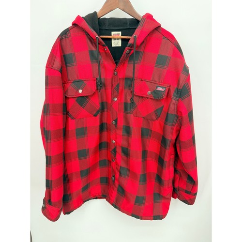 Dickies, Dickies Hooded Shirt Jacket Mens 3XL Red Buffalo Plaid Excellent Fleece Lined