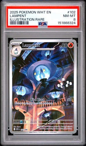 2025 POKEMON WHT EN-WHITE FLARE ILLUSTRATION RARE #102 LAMPENT PSA 8