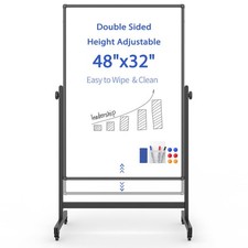 Rolling Whiteboard on Wheels, Double-Sided Magnetic Dry 32" x 48", Black