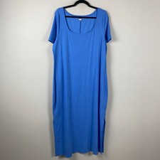 Old Navy Fitted Rib-Knit Scoop-Neck Midi Dress Size XXL Blue Side Slits Stretch