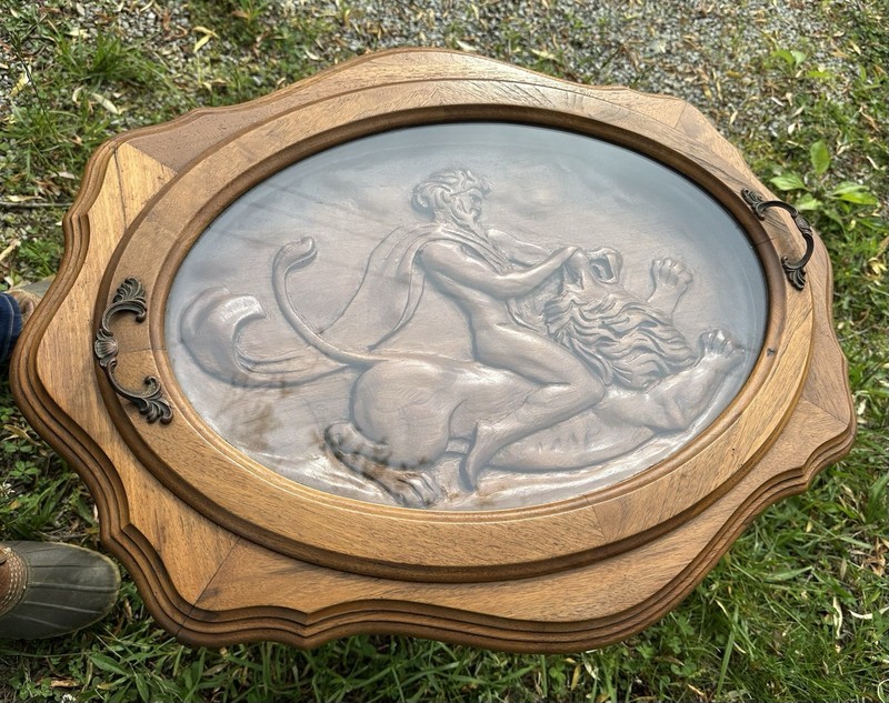 Carved Wood End Coffee Serving Tray Accent Table Walnut Rose Wood Antique Glass