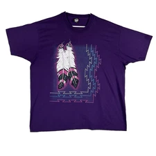 VTG Screen Stars Best USA Aztec Feather Print T-Shirt Men's XXL Purple Vintage