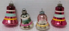 (4) Vtg 1940's-50's Shiny Brite Mercury Glass Bells (2) Stout (2) Striped
