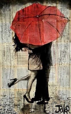 The Red Umbrella by Loui Jover Couple Art Print Kiss Romance Poster 13x19
