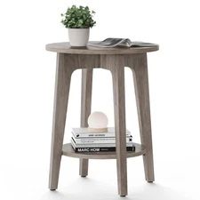 2-Tier Round Side Table for Small Spaces, Nightstand with Tapered Legs