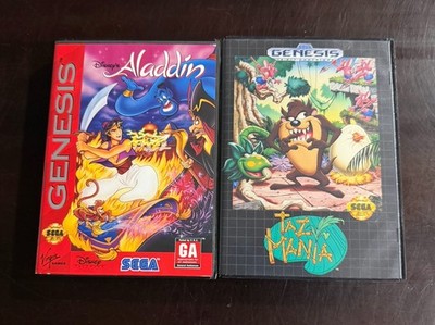 Sega Genesis Taz Mania & Disney Aladdin - Tested & Working - Both Game & Case