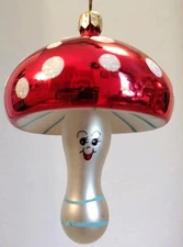 Vintage Soffieria De Carlini Italy Mushroom Blown Glass Painted Ornament 4"