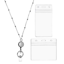 Round Badge Necklace Lanyard with 1 Set ID Holder, Black