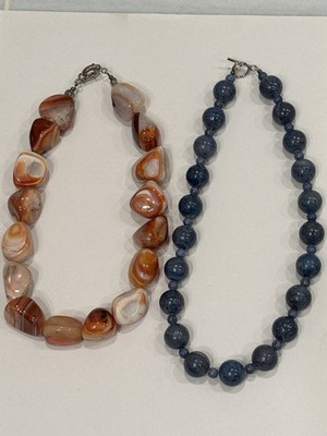 Two Necklaces From Natural Stone Beads. 18 Inches and 16 Inches.