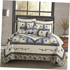Quilt Bedding Set 100 Cotton Patchwork Bedspreads Bohemian Queen Blue Flower
