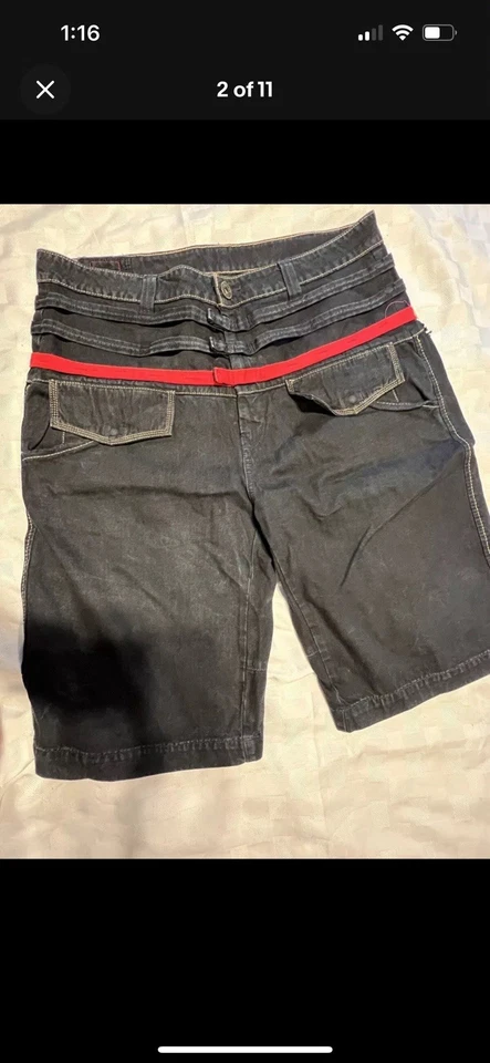 Pantalones Cortos de Jean Marithe Francois Girbaud Años 90 De Colección Raros Negros/Rojos Talla 40 Foto 2 de 4