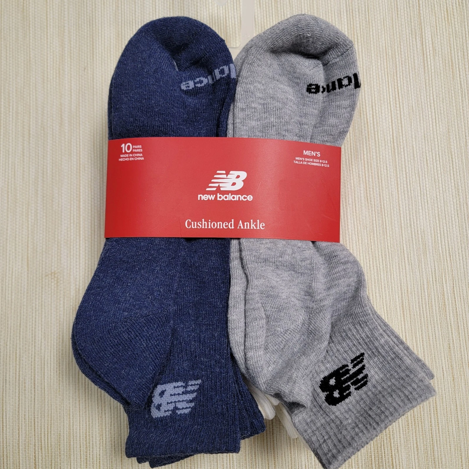 New Balance Mens 10-Pairs Cushion Ankle Socks Arch Support Size 9-12 Multi Color