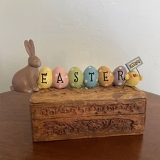 Suzi Skoglund Chocolate Rabbit And Chick Easter Blessings With Colored Eggs