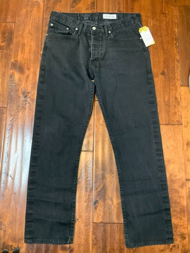 Gustin Men's Black Selvedge Denim Slim Straight Raw Jeans, Size 34