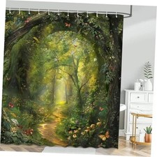 Tree Shower Curtain Spring Nature Garden Enchanted Forest Scene Bathroom Green
