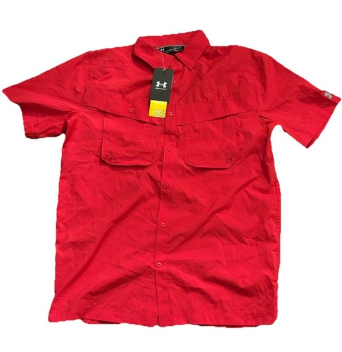 Under Armour Shirt Men's Red Performance Fishing Hiking Button Down