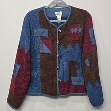 Vintage Y2K Patchwork Jacket Womens Large Southwestern Folk Art To Wear Boho