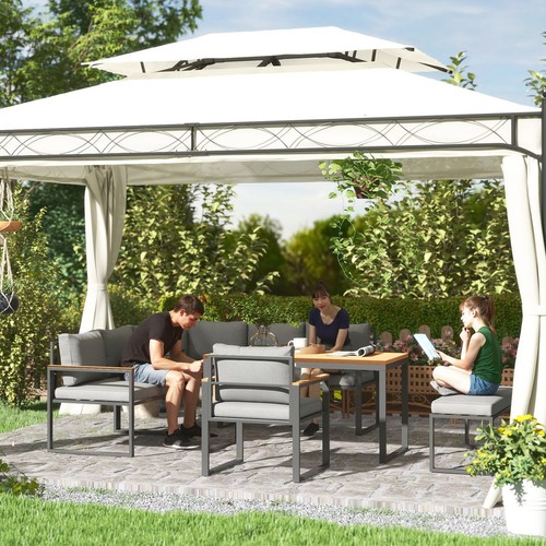 Outsunny 9 Seater Outdoor Corner Sofa Set with Wide and Deep Seats Natural - Picture 10 of 11