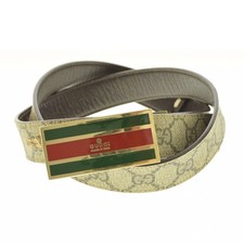 GUCCI GG Supreme Canvas Reversible Belt Ivory Brown Sherry Line Logo Buckle