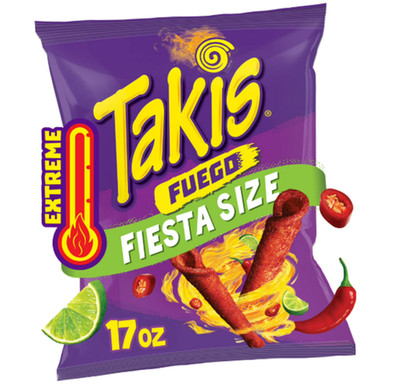 Takis Fuego 17 oz Fiesta Size Bag, Hot Chili Pepper & Lime Rolled Tortilla Chips