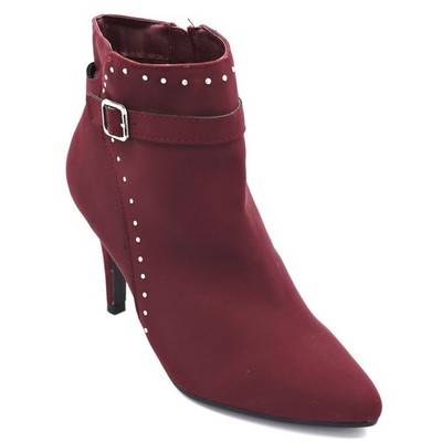 Me Too Ella Ankle Boots Womens 7.5 Burgundy Studded Buckle Stiletto Dressy