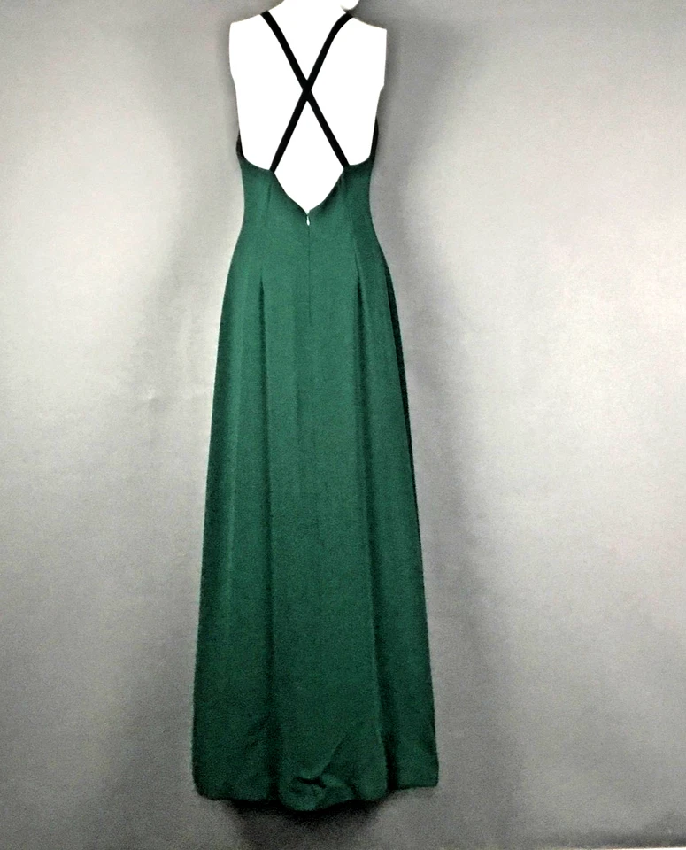 VINTAGE Nicole Miller Dress Womens Medium Green Halter Maxi Evening Made USA 90s - Image 2 of 4