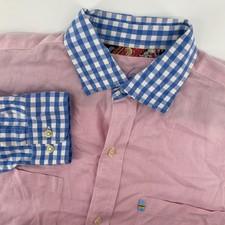 Robert Graham Button Up Shirt Mens Large Pink Blue Gingham Contrast Long Sleeve