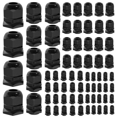 Joinfworld 72pcs Cable Glands Kit Waterproof Strain Relief Cord Black