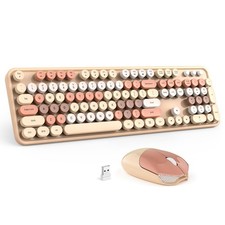 Wireless Keyboard and Mouse Combo - GEEZER Coffee Full-Sized Colorful Keyboar...