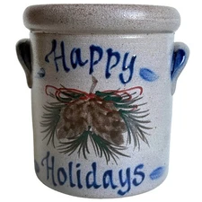 Christmas Rowe Pottery Works Stoneware Crock Salt Glaze Winter Holidays 5”