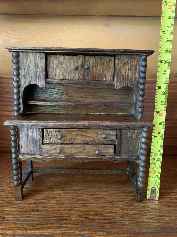 Antique German Dollhouse Hutch Cabinet Sideboard 1:12 Scale Oak Nice Condition