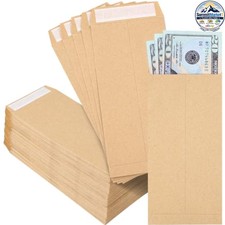 Cash Envelopes 6.5 x 3.2 in 120 Pcs Brown Kraft Paper Self Seal Budget