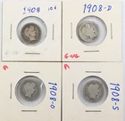 1908-P/D/O/S Barber Dimes Silver 10c Lot of 4