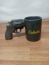 Cabelas Pistol Grip Coffee Mug Ceramic Cup Black/Gray Hand Gun Handle Shooter