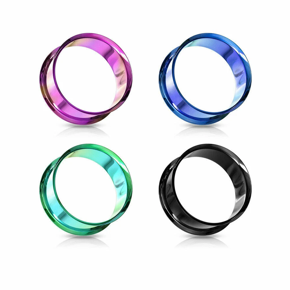 Par de tapones de lóbulo de oreja anodizados de titanio doble llamarada túneles auriculares E225 Foto 2 de 3