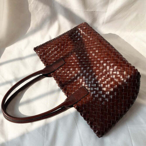 Hand Woven Cowhide Leather Tote bag, Woven Triple Jump Bamboo Hobo - Picture 4 of 8