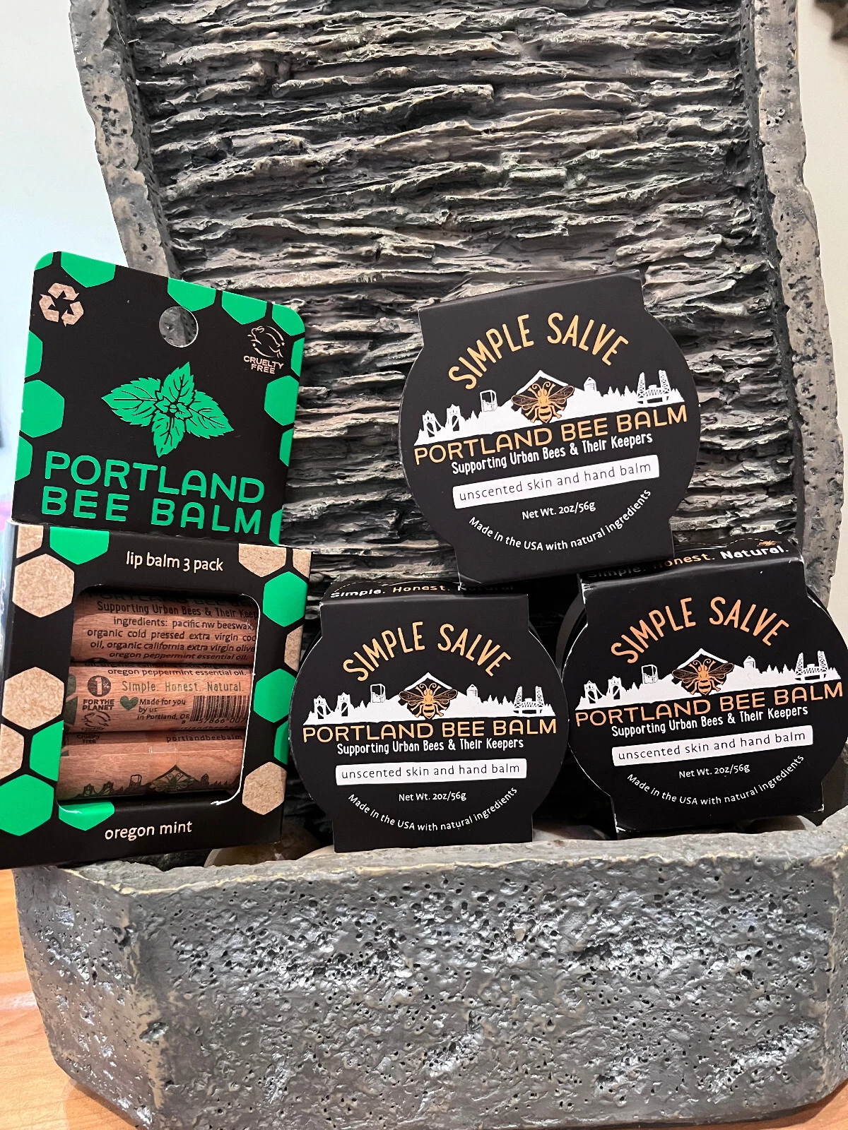 PORTLAND BEE BALM 3 PACK MINT Lip Balm +3 Simple Salve Handmade