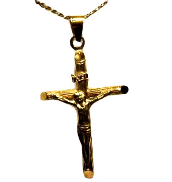 Colgante Cruz Crucifijo Oro Sólido 14k Dije Filigrana Oro 14k Cadena