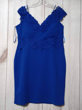 Blue Dress Ladies 2x Bodycon Sleeveless Lace Details