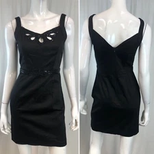 Yumi 2 4 Black Sequin Beaded Cotton Stretch Cut Out Sheath Vintage Mini Dress