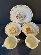 Royal Doulton Bunnykins 5 Piece Set: double handle Cup, Bowls, Plate, Mug EUC